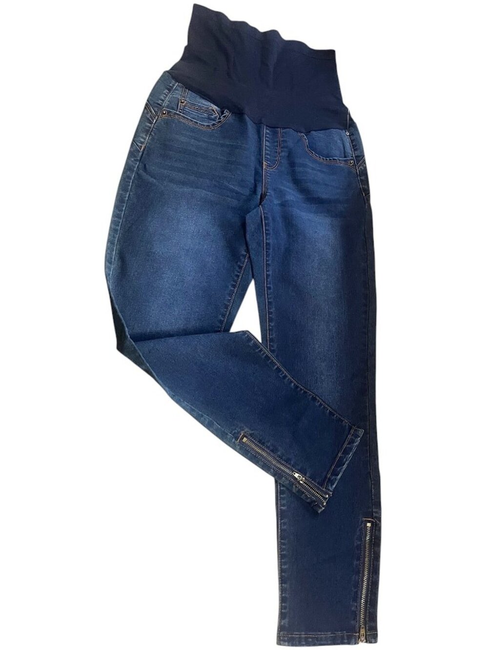Haute Mama Maternity Skinny Ankle Zip Accent Jeans Over Belly Stretch Denim M - Picture 4 of 7